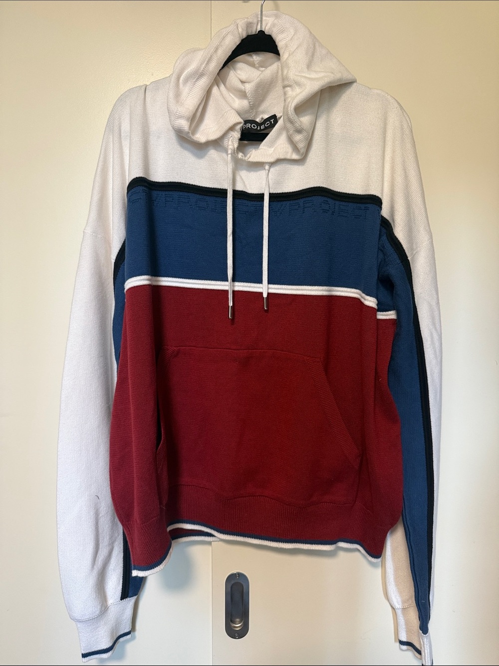 Y/Project White Blue Burgundy Corded Colorblock Hoodie